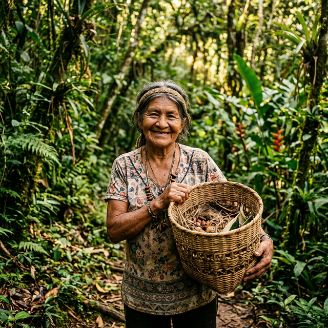 Idosa indígena nativa trançando cestos
